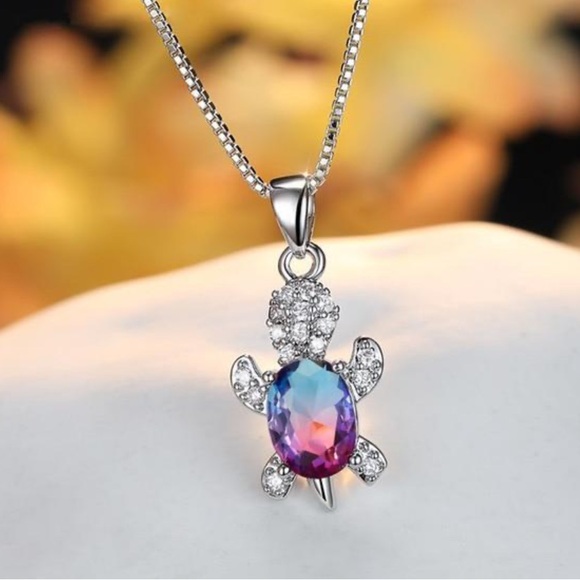 TURTLES Crystal Bling Pink & Purple 3 pc Silver Necklace and Earring Set… - Picture 4 of 5